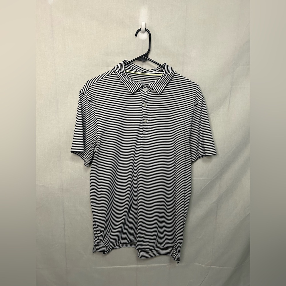 J.Crew Performance Polo Shirt Men's Large Navy White Striped Short Sleeve Stretc